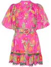 Farm Rio Delicate Fruit Garden Tie Belt Mini Shirtdress In Pink
