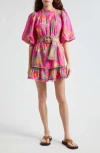 FARM RIO DELICATE FRUIT GARDEN TIE BELT MINI SHIRTDRESS