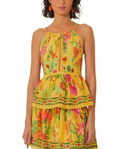 Farm Rio Delicate Fruit Garden Yellow Sleeveless Blouse In Multi