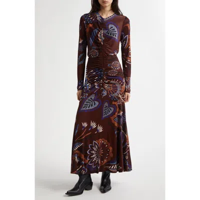Farm Rio Floral Midi Dress In Delicate Garden Brown