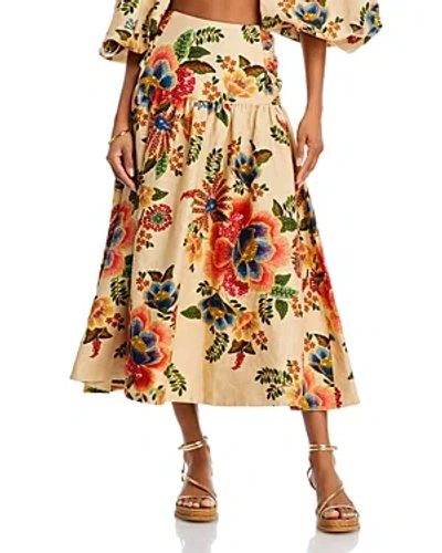 Farm Rio Delicate Garden Midi Skirt In Delicate Garden Yellow