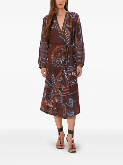 FARM RIO DELICATE GARDEN V-NECK MIDI DRESS