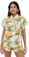 Farm Rio Delicate Pineapple Short Sleeve Cotton Button-up Shirt