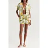 Farm Rio Delicate Pineapple Short Sleeve Cotton Button-up Shirt In Multi