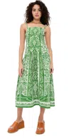 Farm Rio Green Delicate Tapestry Euroflax Premium Linen Midi Dress In Delicate Tapestry Green