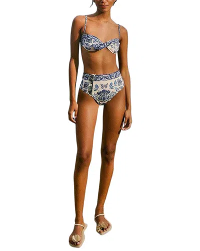 Farm Rio Delicate Tapestry High Waist Bikini Bottom In Blue