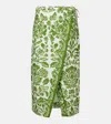 Farm Rio Delicate Tapestry Linen-blend Midi Skirt In Green