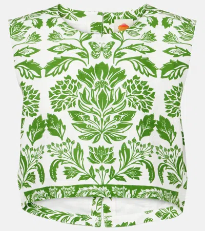 Farm Rio Delicate Tapestry Linen-blend Top In White