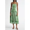 Farm Rio Green Delicate Tapestry Euroflax Premium Linen Midi Dress In Green