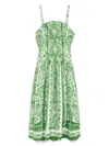 Farm Rio Green Delicate Tapestry Euroflax Premium Linen Midi Dress In Green