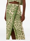 Farm Rio Delicate Tapestry Linen-blend Midi Skirt In Green