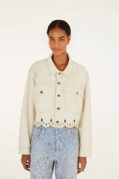 Farm Rio Denim Canva Richelieu Jacket In Beige In Pattern