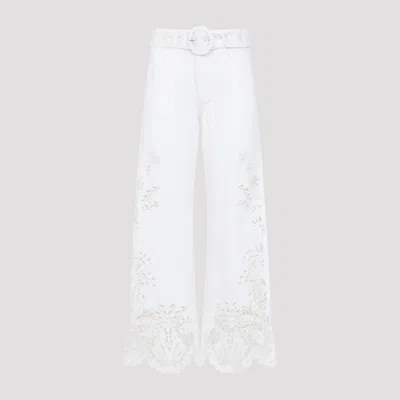 Farm Rio Denim Cornely Embroidered Cropped Pants In White