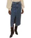 Farm Rio Denim Low Waist Midi Skirt In Blue