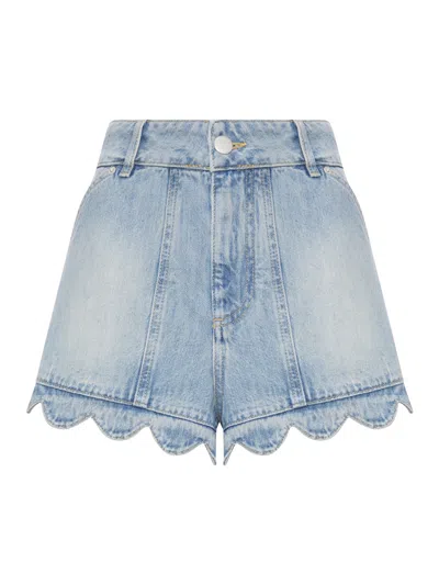 Farm Rio Denim Shorts With Scalloped Edge In Blue