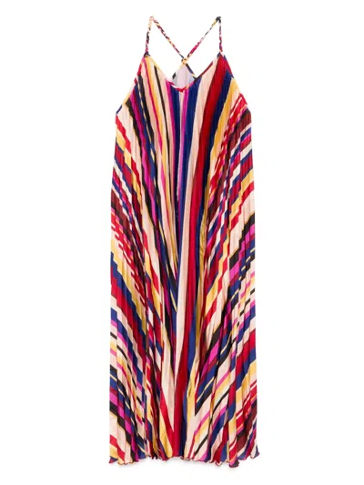 Farm Rio Diagonal-stripes Pleated Midi Dress