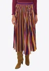 Farm Rio Diagonal Stripes Pleated Midi Skirt In Multicolor