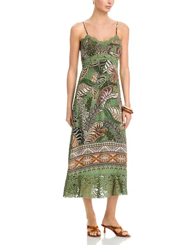 Farm Rio Dotted Foliage Dress In Green