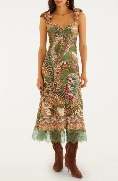 Farm Rio Dotted Foliage Midi Dress In Multi
