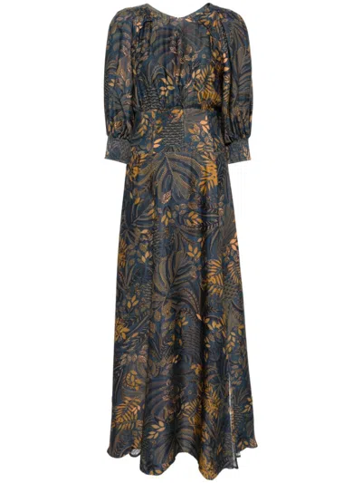 Farm Rio Dotted Forest Teal Maxi Dress In Blue