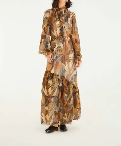 Farm Rio Dotted Macaws Long Sleeve Maxi Dress In Cream In Burgundy