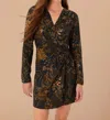 FARM RIO DOTTED MINI WRAP DRESS IN FOREST TEAL