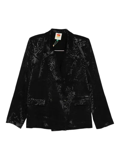 Farm Rio Double-breasted Blazer In Black