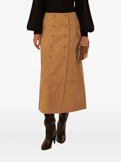 Farm Rio Double-breasted Buttoned Skirt In Brown
