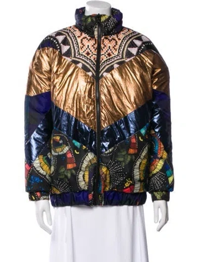 Pre-owned Farm Rio Down Printed Bomber Jacket W/ Tags In Black