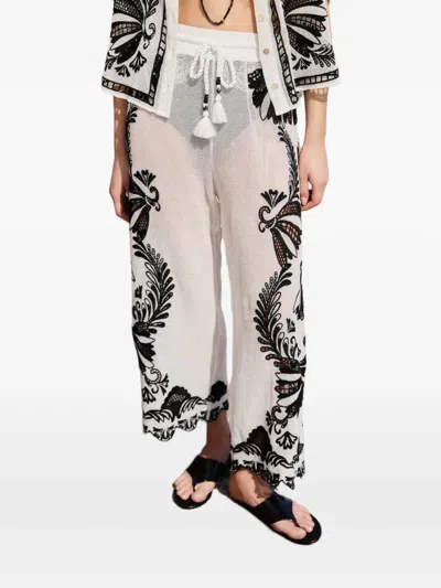 Farm Rio Drawstring Floral Trousers In White
