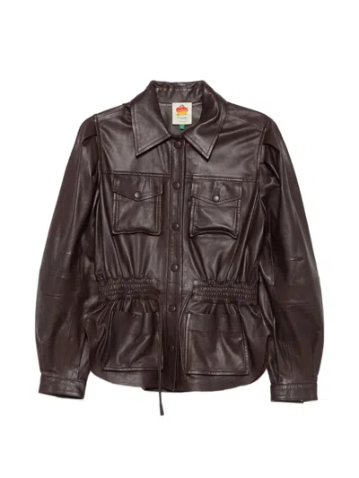 Farm Rio Drawstring-waist Leather Jacket In Brown