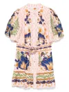 Farm Rio Dream Garden Pink Mini Dress With Belt In Pink