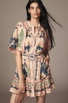 Farm Rio Dream Garden Pink Mini Dress With Belt In Orange