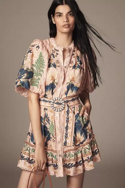 FARM RIO DREAM GARDEN PUFF-SLEEVE MINI DRESS