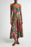 Farm Rio Dream Garden Strappy Back Linen Blend Maxi Dress In Red