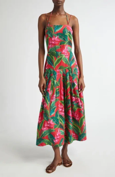 Farm Rio Dream Garden Strappy Back Linen Blend Maxi Dress In Red