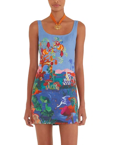 Farm Rio Dream Landscape Linen Dress In Green