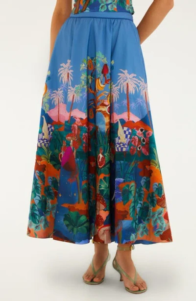 Farm Rio Dream Landscape Organic Cotton Maxi Skirt In Multi