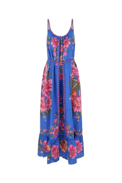 Farm Rio Printed Linen Blend Dress In Blue