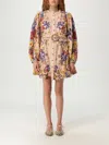 Farm Rio 'beauty Bouquet' Multicolor Mini Dress With Lace Collar And All-over Floral Print In Multi