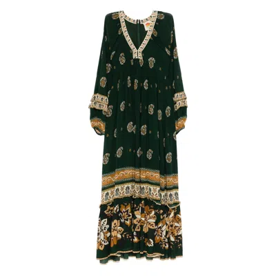 Farm Rio Ayla Green Maxi Dress With All-over Floral Motif In Viscose Woman