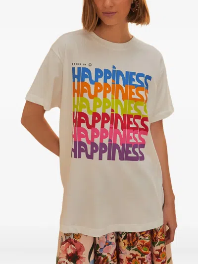 Farm Rio Dress In Happiness Relaxed T-shirt In Off-white In Multi