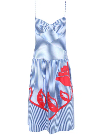 Farm Rio Dress Striped Sleeveless "sky Stripes" In Blue