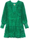 Farm Rio Green Tropical Flight Guipure Mini Dress