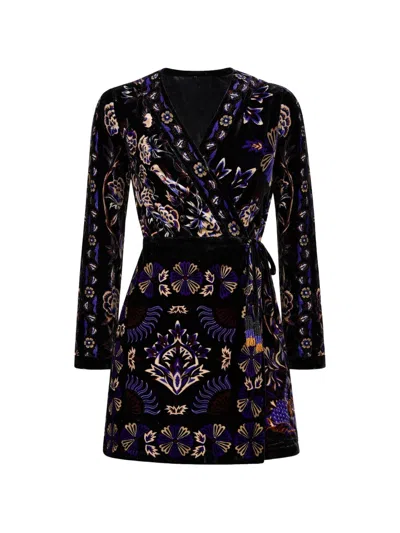 Farm Rio Arabesque Mix Scarves Wrap Mini Dress In Black