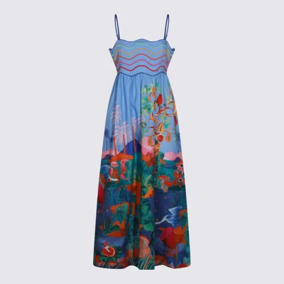 Farm Rio Multicolor Dream Landscape Organic Cotton Sleeveless Maxi Dress In Blue