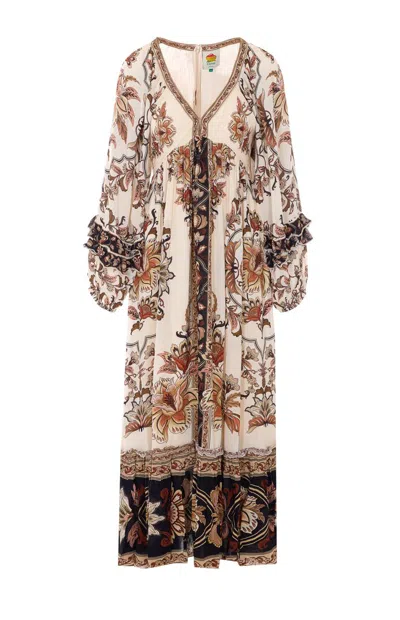 Farm Rio Majestic Garden Ruffled Floral-print Dress In Blue