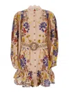Farm Rio 'beauty Bouquet' Multicolor Mini Dress With Lace Collar And All-over Floral Print In Pink