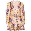 Farm Rio 'beauty Bouquet' Multicolor Mini Dress With Lace Collar And All-over Floral Print In Pink