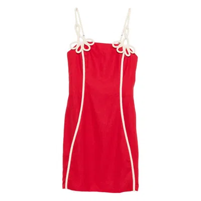 Farm Rio Flower Strap Piped Mini Dress In Red